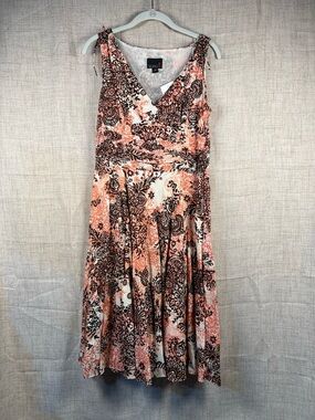 Floral Dress Sleeveless V Neck Pink Brown 100% Cotton Casual Summer NEW Women 10
